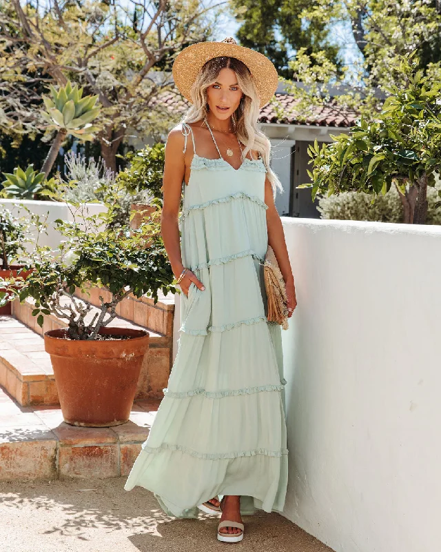 Women's Clothing Online Leighton Pocketed Ruffle Tiered Maxi Dress - Misty Jade