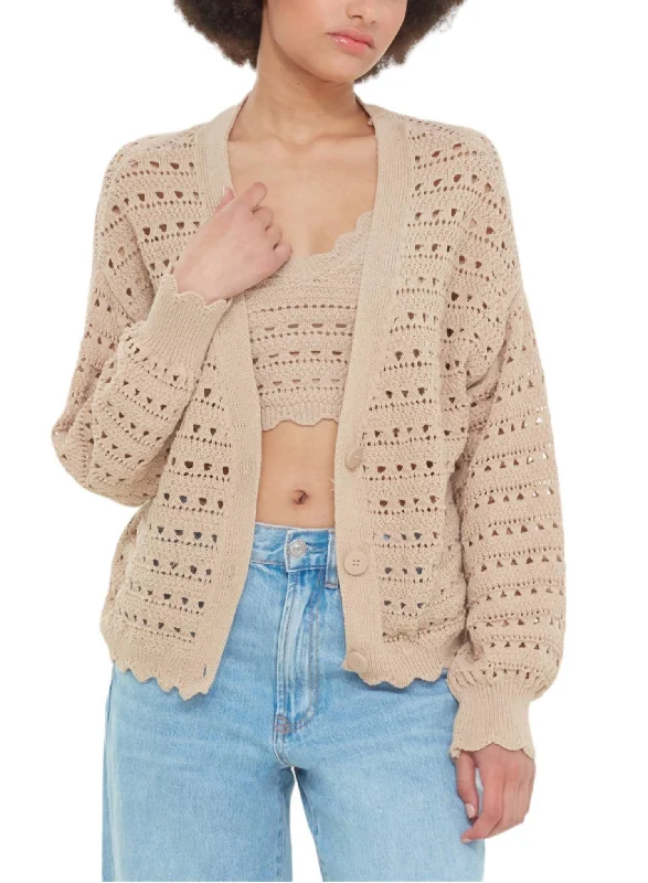 Season Offer Crochet Cardigan In Deep Taupe