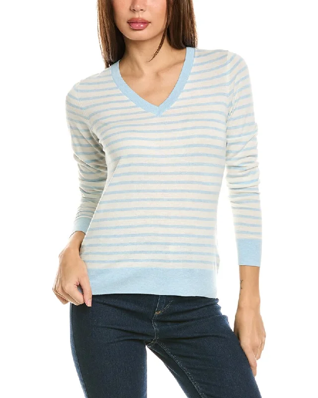 Flash Sale, Don't Miss Forte Cashmere Fitted Stripe V-Neck Silk & Cashmere-Blend Sweater