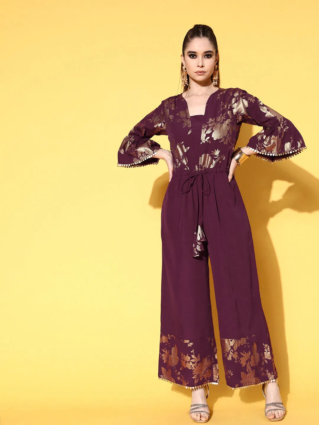 Clothing Sales Women Printed Standard Burgundy Jumpsuits & Sets