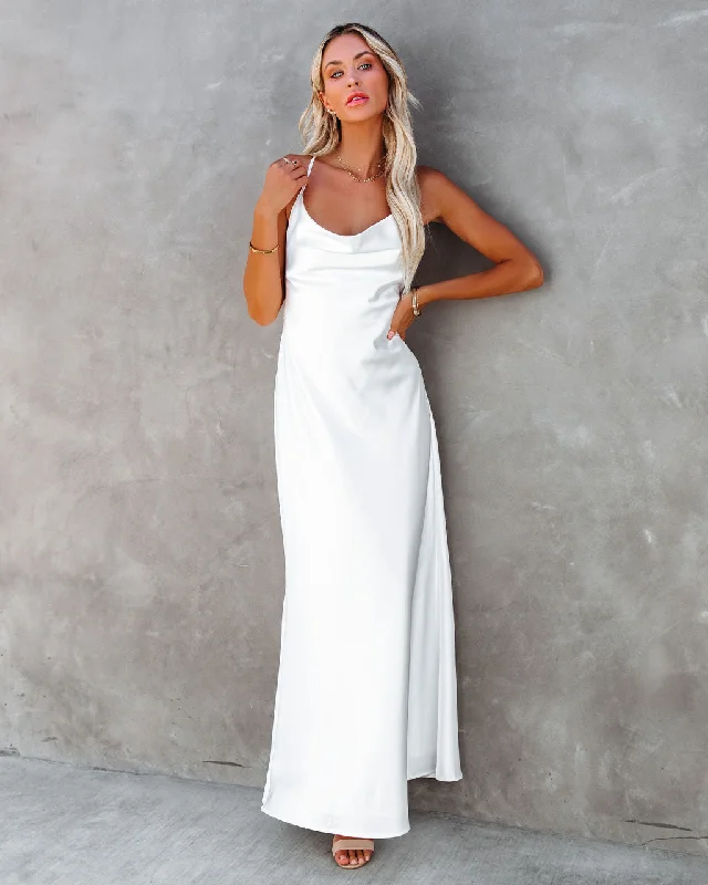 Sale Clothes Online Love Letter Satin Cowl Neck Maxi Dress - Ivory