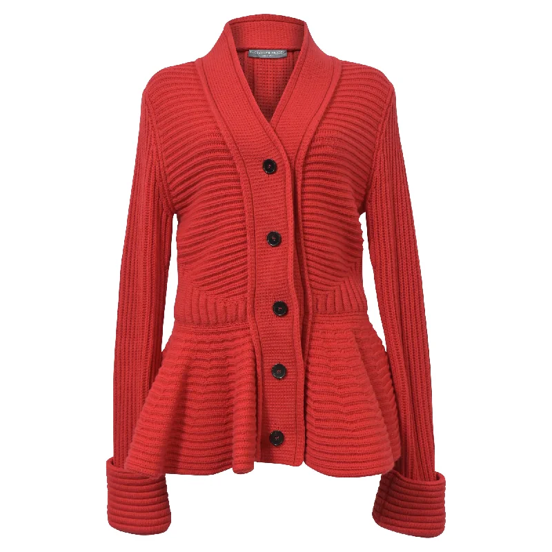 Women's Clothing Sale Alexander McQueen Peplum Chunky-Knit Cardigan in Red Wool