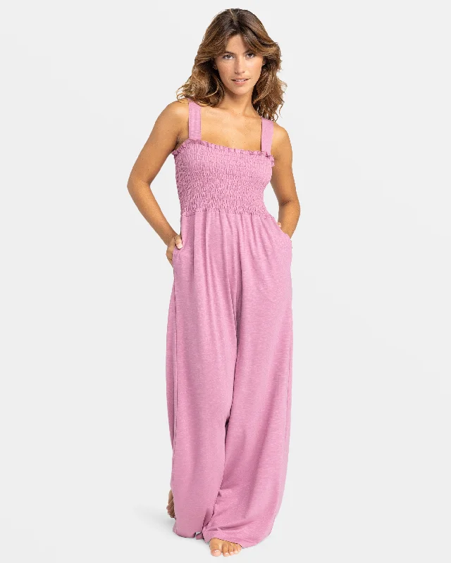 Travel Essentials Just Passing By Smocked Jumpsuit - Mauve Orchid