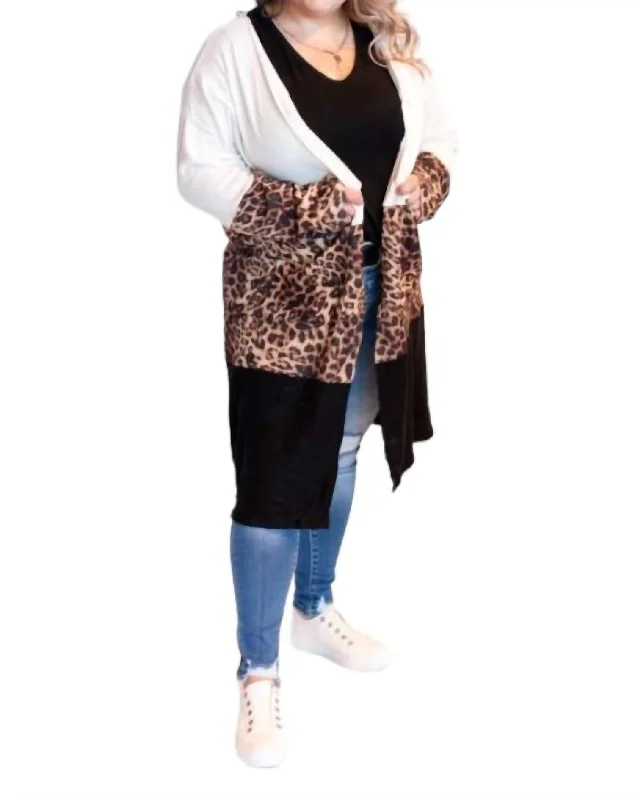 Comfortable Casual Wear Georgie Animal Print Color Block Duster Cardigan In Leopard Print