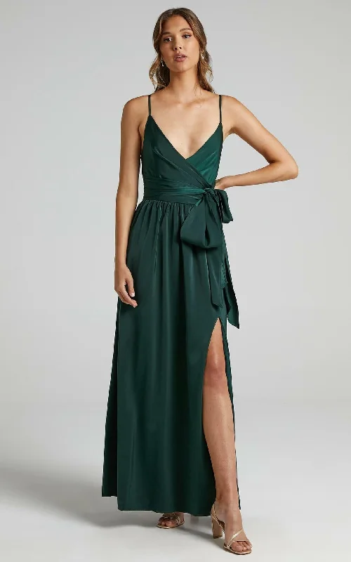 Trendy Boutiques Online Limelight Satin High Low Maxi Dress - Olive