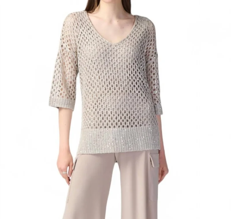 Exclusive Women's Fashion Collection Open Stitch Sweater With Sequins In Champange