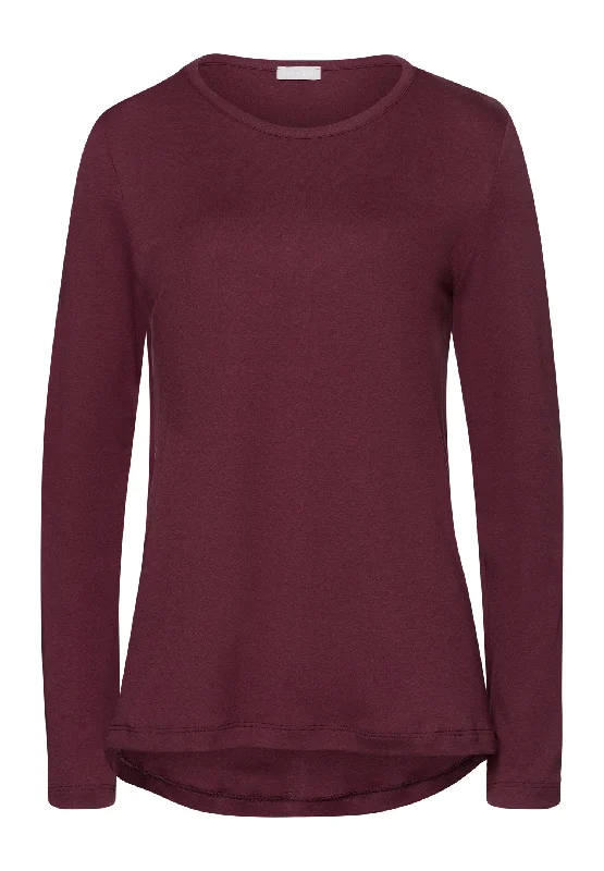 Women's Outerwear for All Weather Conditions Loungy Nights Relaxed Round Neck Cotton Top | Deep Maroon 76491-2483