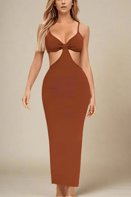 Vibrant Femme Fashion Aria Bodycon Day Maxi Dress - Tan Brown