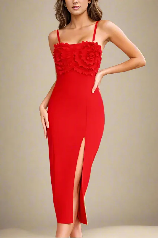 Attire Sale Faye Bandage Midi Dress - Lipstick Red