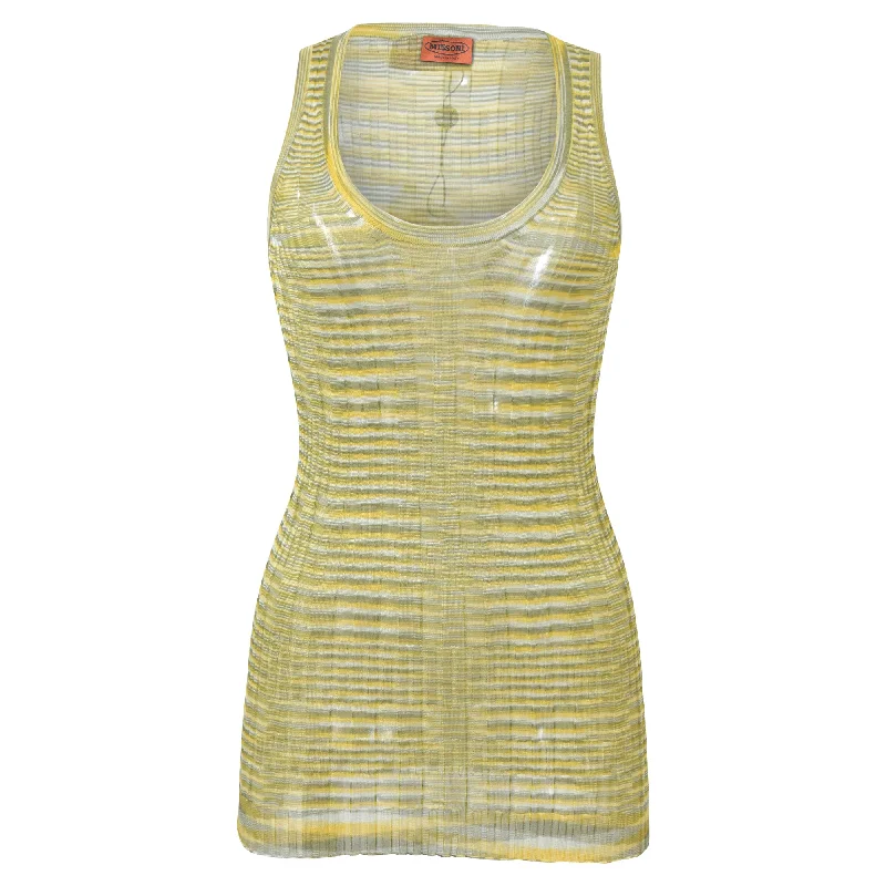 Women's Online Boutique Missoni Scoop Neck Fitted Tank Top in Yellow Cotton