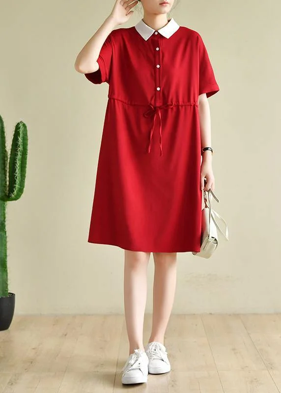 Modern Women's Wardrobe Essentials Unique lapel drawstring quilting dresses Neckline red Dress