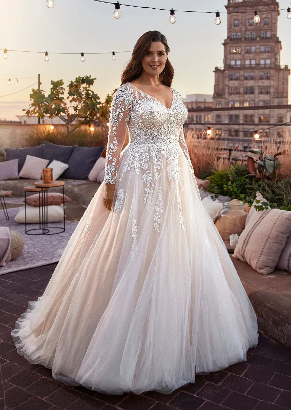 Unbeatable Prices Elegant V-Neck Wedding Dresses Plus Size Lace Long Sleeve Women White Open Back Tulle Bridal Gown Sweep Train Vestidos De Novia