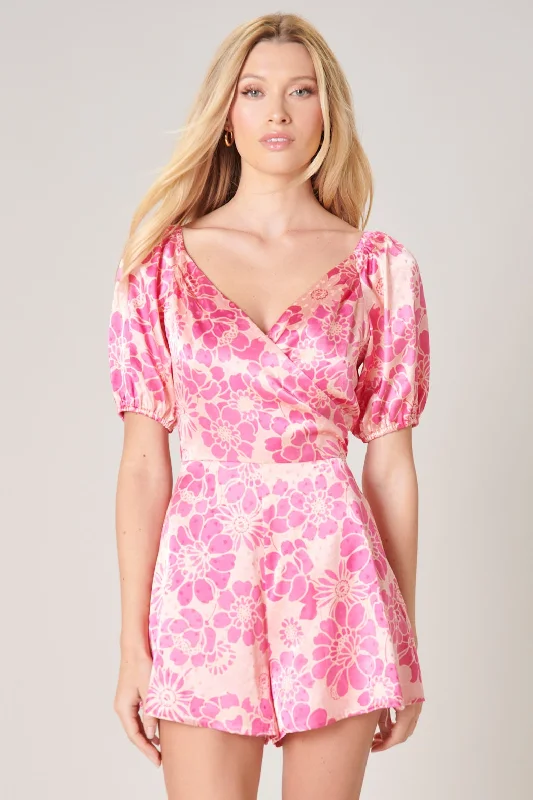 Trend Forward Threads For Her Pink Paradise Satin Everheart Romper