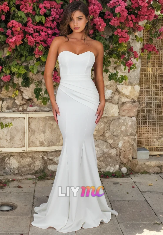 Affordable Women's Fashion Sweetheart Sleeveless Sleek Mermaid Beach Wedding Dress