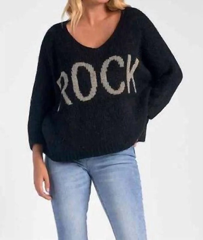 Odd Size Clearance Sale Rock V-Neck Sweater In Black