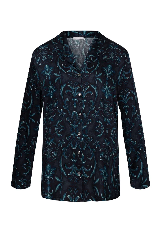 Timeless Women's Fashion Styles Marlene Collared Button Front Shirt | Glowing Damask 74838-2163