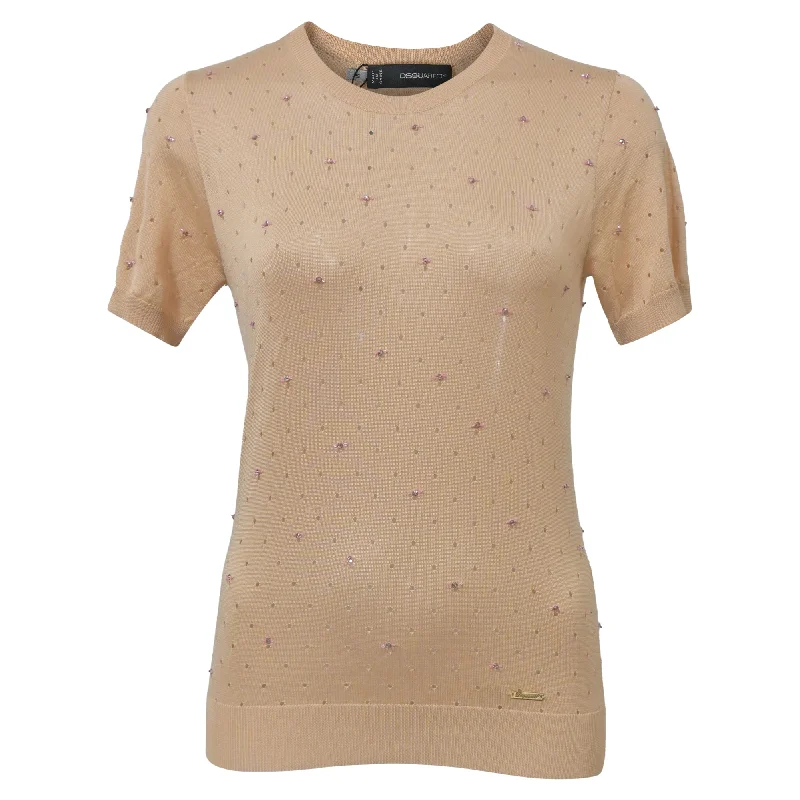 Women's Clothing Stores Dsquared2 Bead-Embellished Top in Nude Cotton