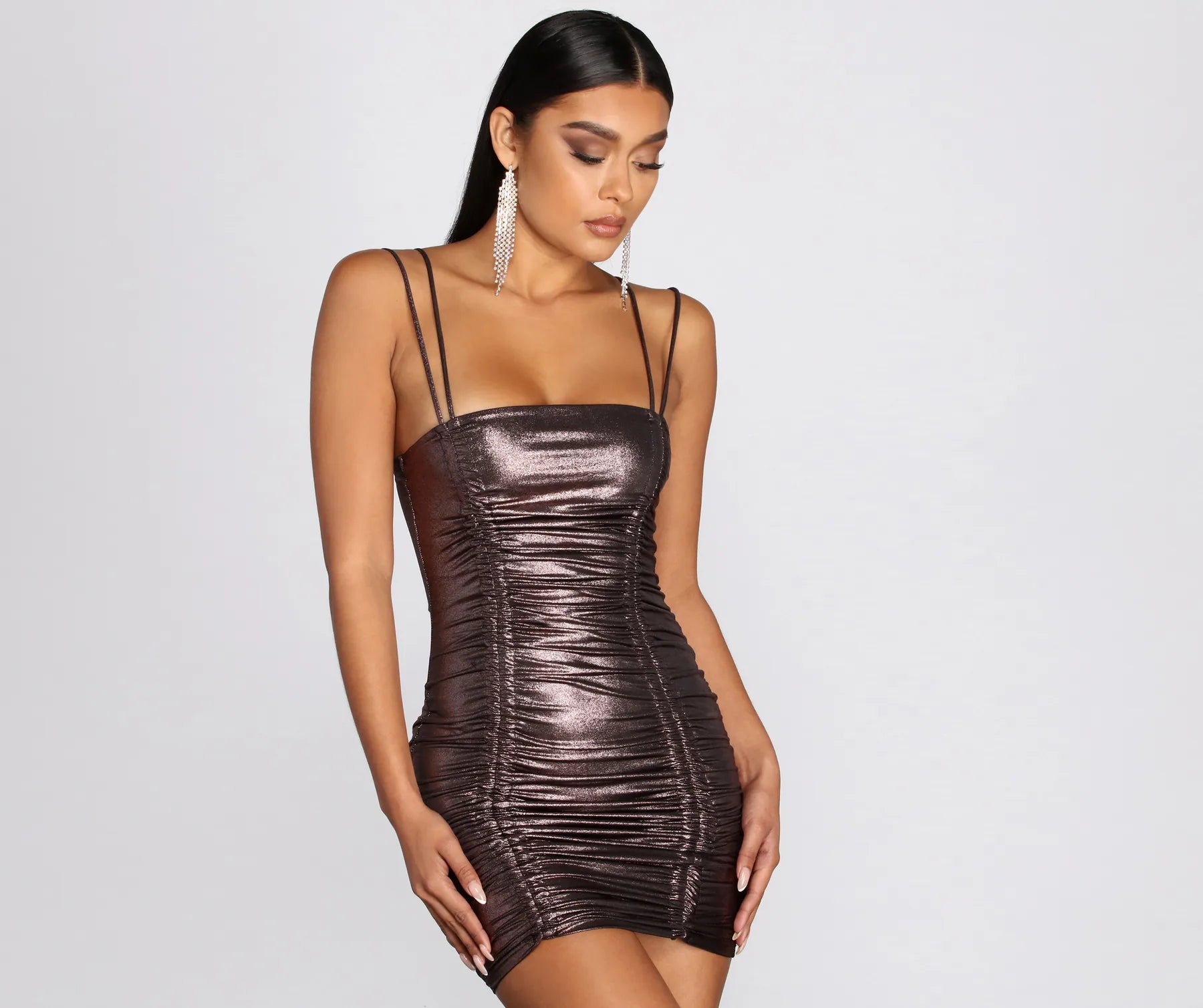 Versatile Outfits Metallic Magic Ruched Mini Dress