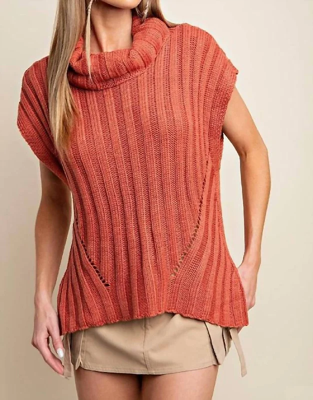 Sophisticated Outfits Turtle Neck Sweater Vest In Rust