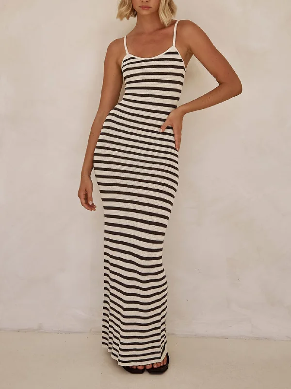 Graceful Fashion Unique Striped Patchwork Charming Knit Maxi Dress