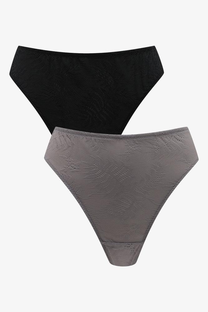 Chic Trends For The Fashion Savvy 2 Pack Texture Thong Black & Grey