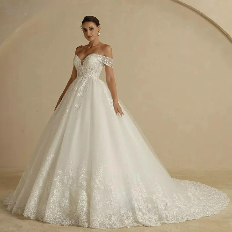 Style Breakthroughs Princess Sweetheart Wedding Dress For Women Ivory Glitter Skirt Sleeveless Court Train Vintage Bride Bridal Ball Gown