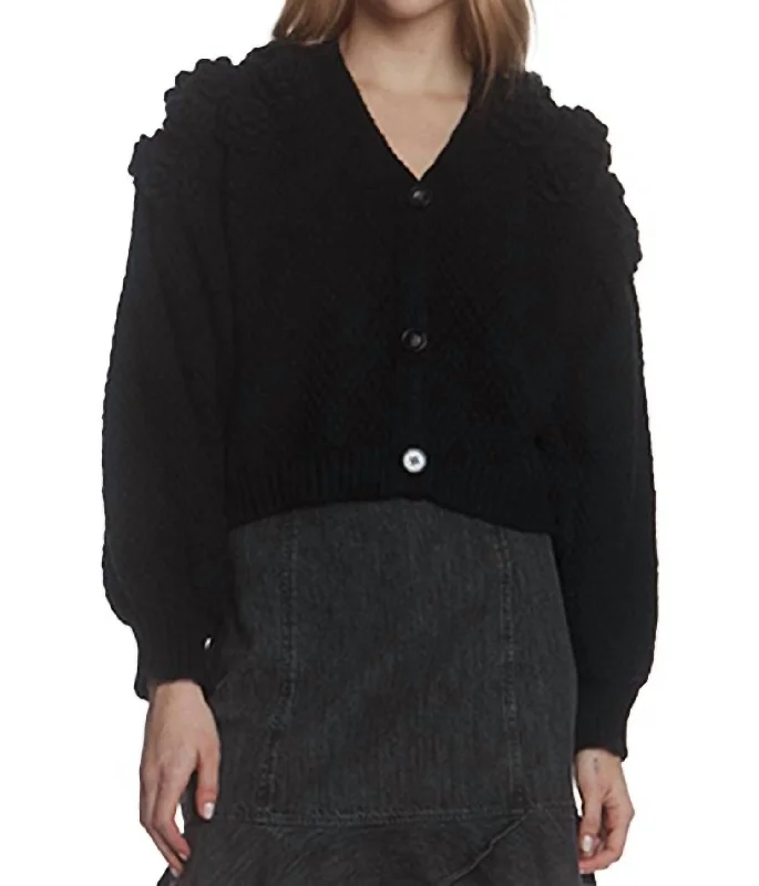 Chic Styles Handmade Applique Cardigan In Black