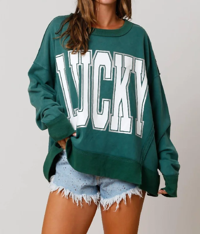 Free Spirited Fashion Lucky Oversized Sweatshirt In Green