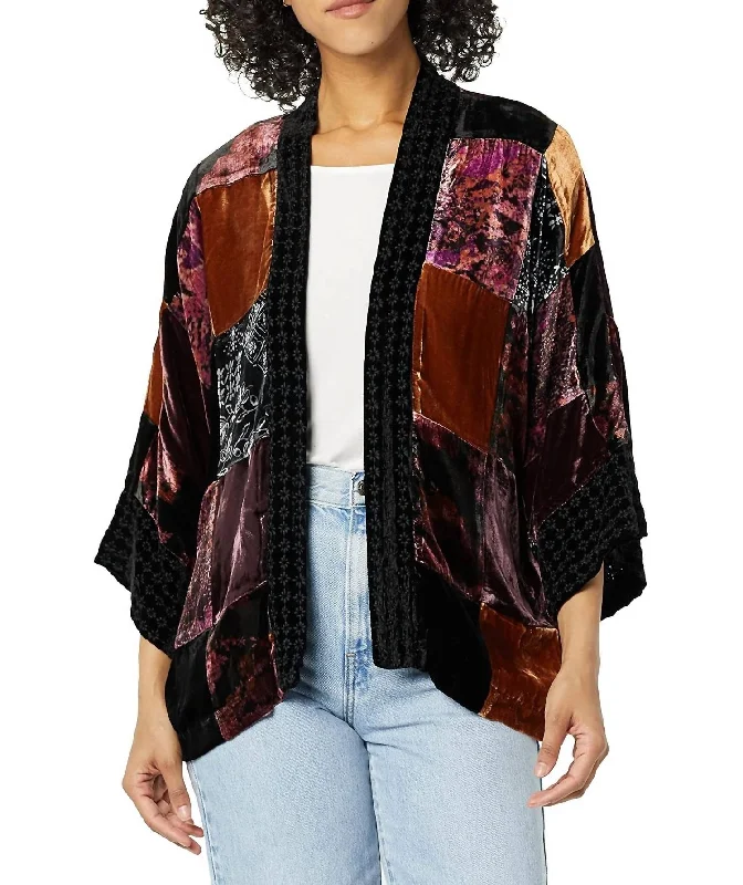 Weekend Exclusive Patchwork Velvet Cropped Kimono In Multi