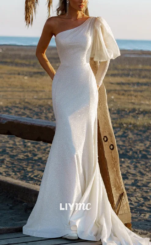 Effortless Style, Endless Impact LW869 - Asymmetrical One Sleeves Mermaid Beach Wedding Dress