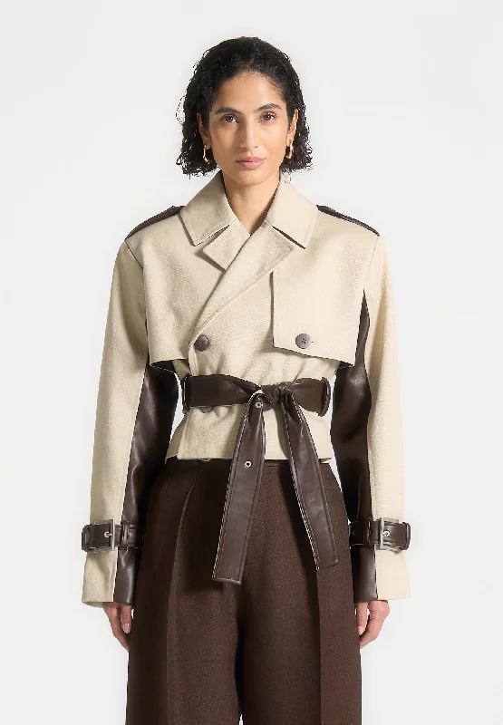 You'Ll Love Us Because Cropped Trench Coat with Belt - Beige/Brown