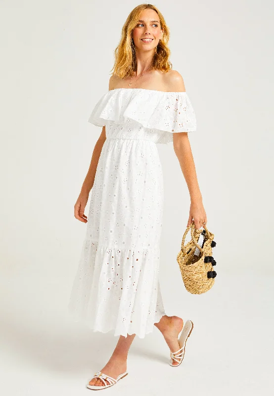 Sale Clothes Online White Broderie Midaxi Bardot Dress