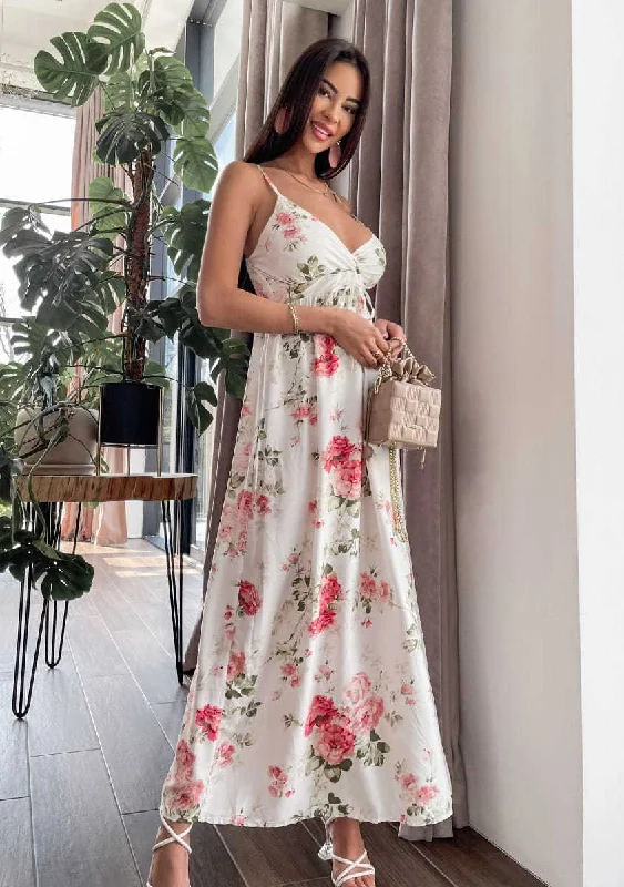 Elegant Women's Fashion Hawaiian Floral Ruffle Halter Maxi Dress - FINAL SALE