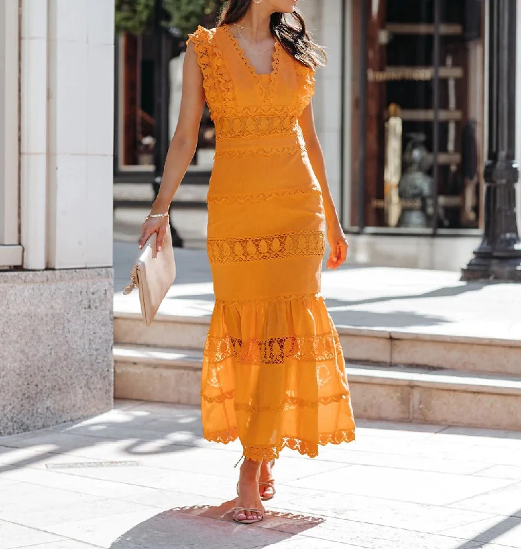 Huge Discounts This Week Jade Cotton Eyelet Tiered Maxi Dress - Tangerine - FINAL SALE