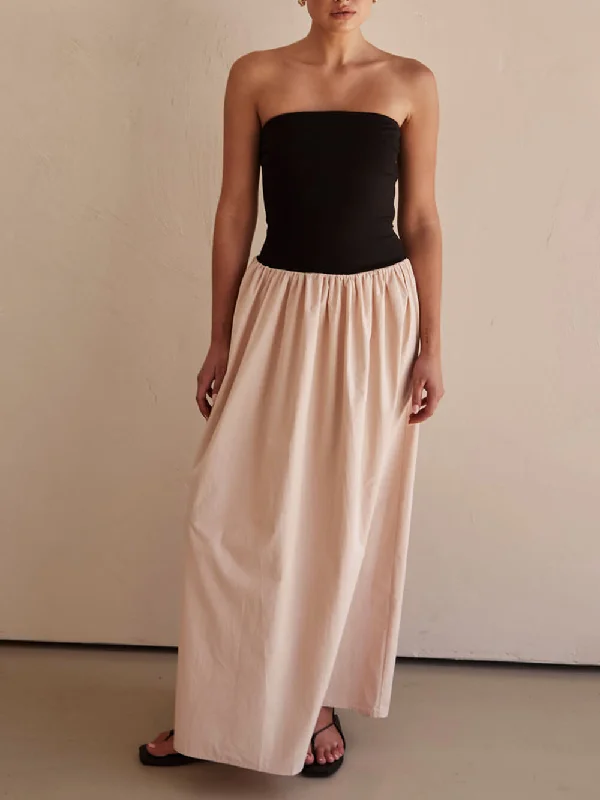 Limited Stock, Big Discounts Strapless Black And Charming Sand Paneled Maxi Dress