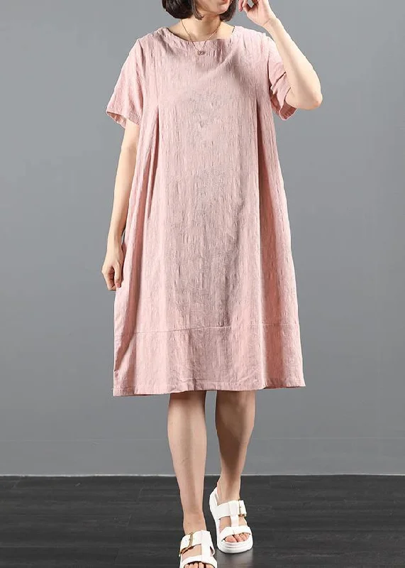 Final Sale Elegant pink dresses o neck pockets Plus Size Dress