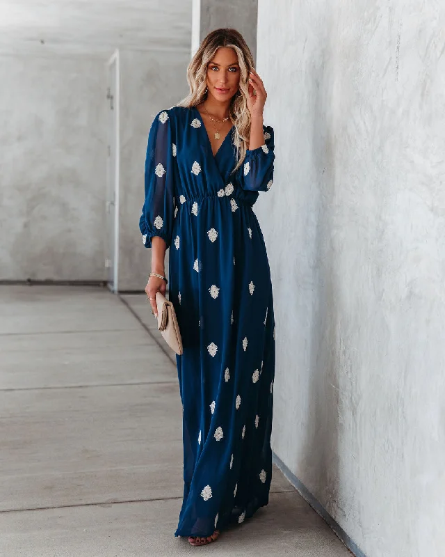 Athleisure Wear Special Offer Be Spontaneous Embroidered Maxi Dress - Navy