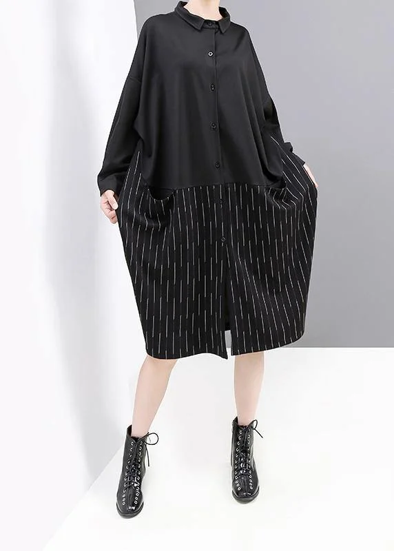 Seasonal Women's Fashion Trends Style black Cotton clothes Women patchwork loose fall shirt Dress