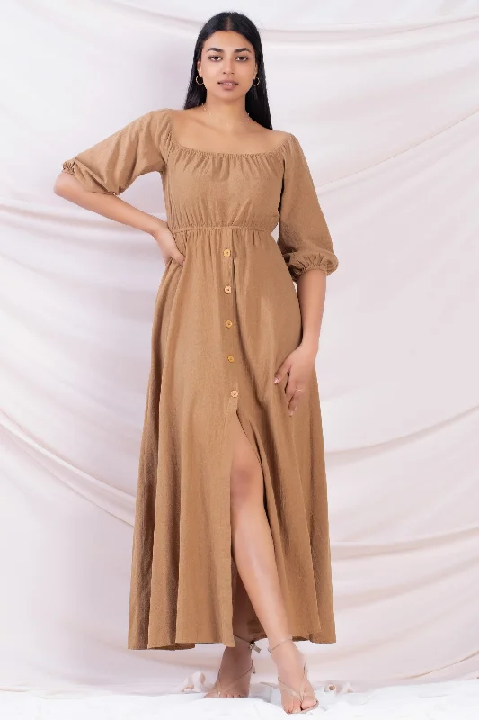 The Latest Trends Brown Button Up Maxi Dress