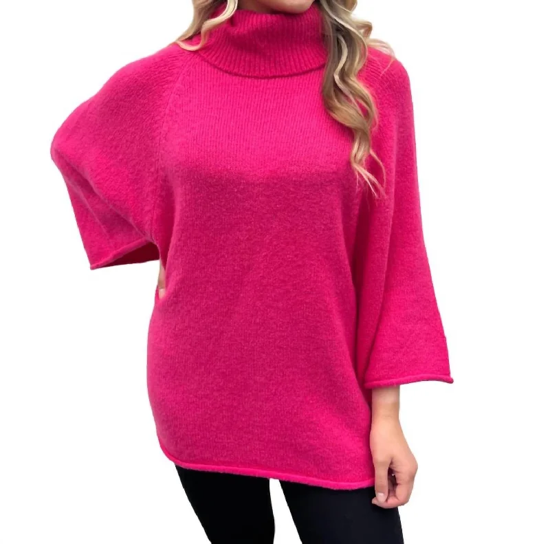 Online Clothing Boutiques Dolman Turtleneck Sweater In Hot Pink