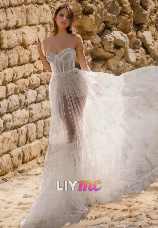 Trendy Women's Fashion LW021 - A line Sweetheart Tulle Boho Wedding Dress