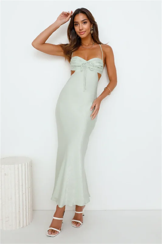 Style Your Wardrobe Magic In Her Vibe Satin Maxi Dress Sage