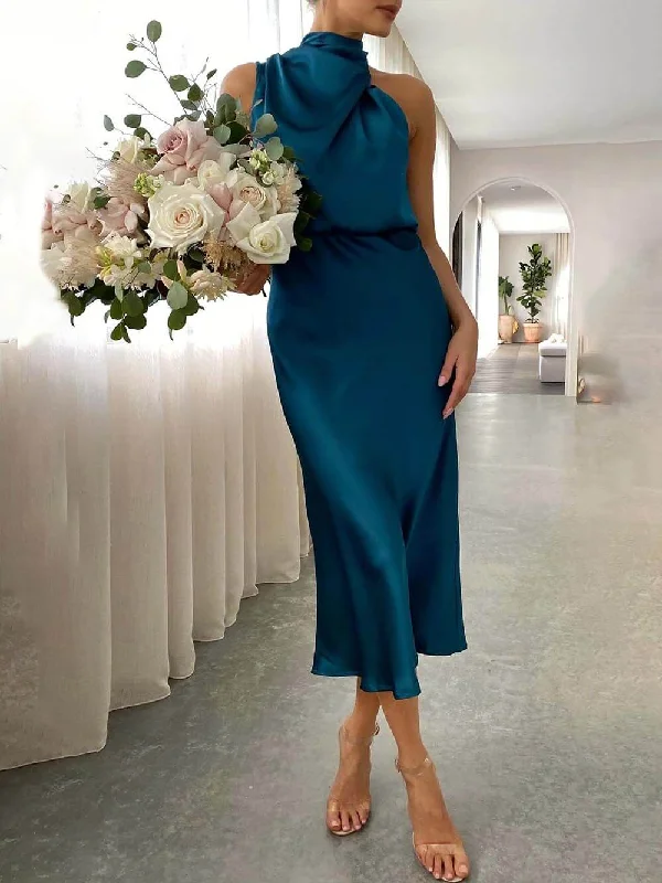 Seasonal Trends Unique Bridesmaid Sleeveless Charming High Neck Midi Dresses