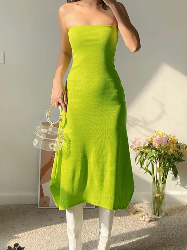 Style Upgrade Strapless Split Ribbed Maxi Dress