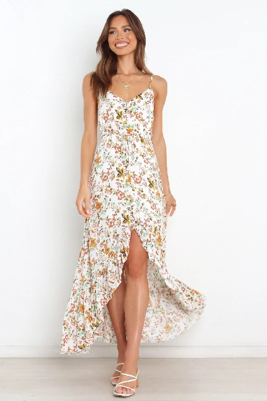 Sales Clothes Bingham Satin Floral Ruffle Maxi Dress - Cream