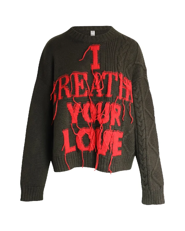 Online Boutique Clothing Valentino I Breathe Your Love Jumper In Green Virgin Wool