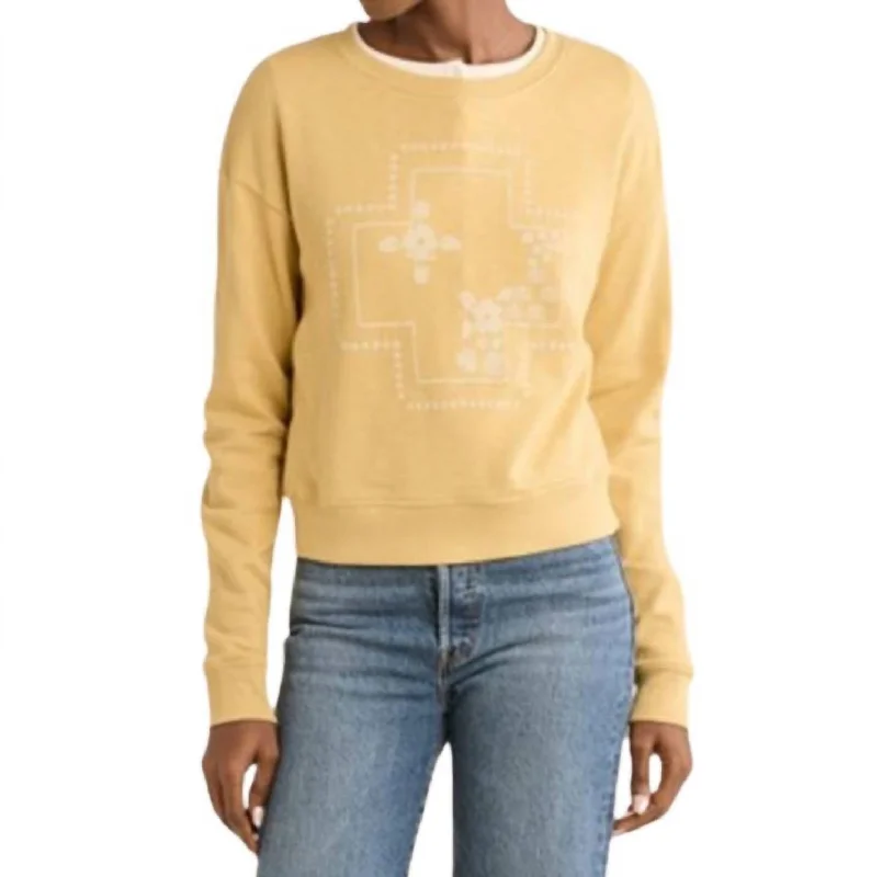 Women Clothes Graphic French Terry Pullover Sweater In Yellow