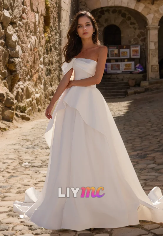 Graceful Fashion Off-Shoulder Strapless Ruffled A-Line Wedding Dress