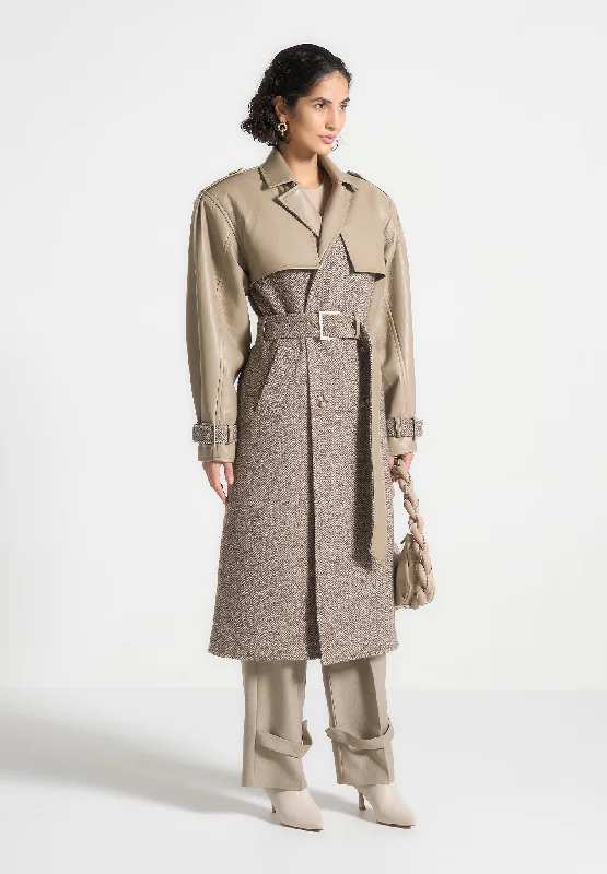 Best Sellers Herringbone Wool & Leather Trench Coat - Taupe