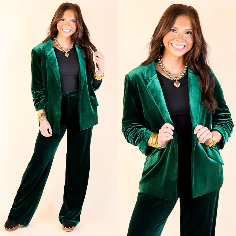 Women's Evening Wear Chic Arrival 3/4 Sleeve Velvet Blazer in Green